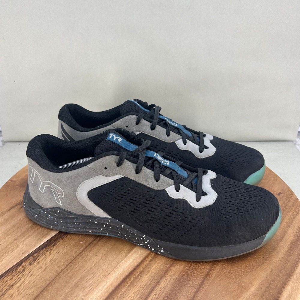 TYR CXT-1 Trainer Mens 14 Black Grey Blue Shoes Cross Trainers Gym Sneakers